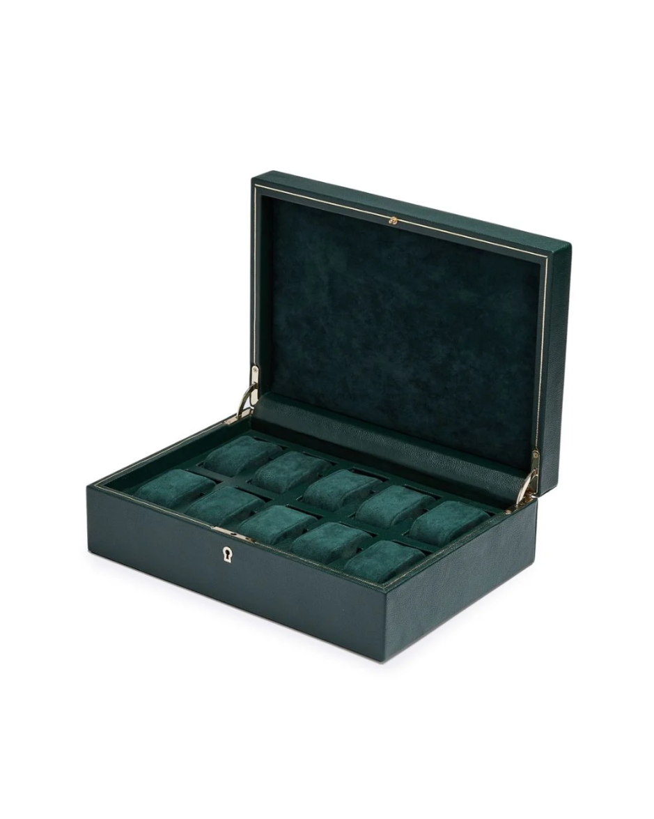 Caja para 10 Relojes WOLF British Racing Verde con Cerradura