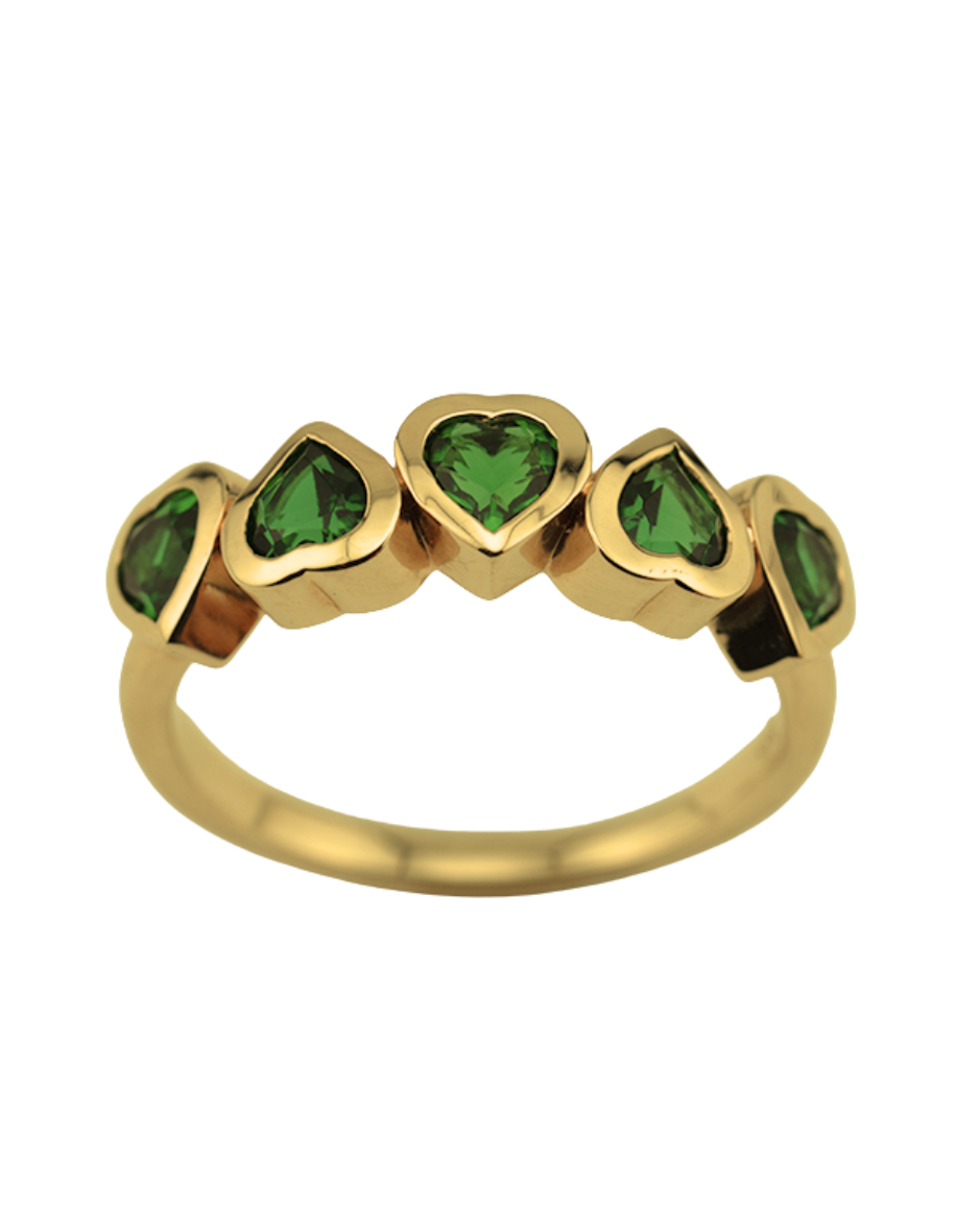 ONORE anillo oro amarillo 14K esmeraldas heart-cut elegante contemporáneo