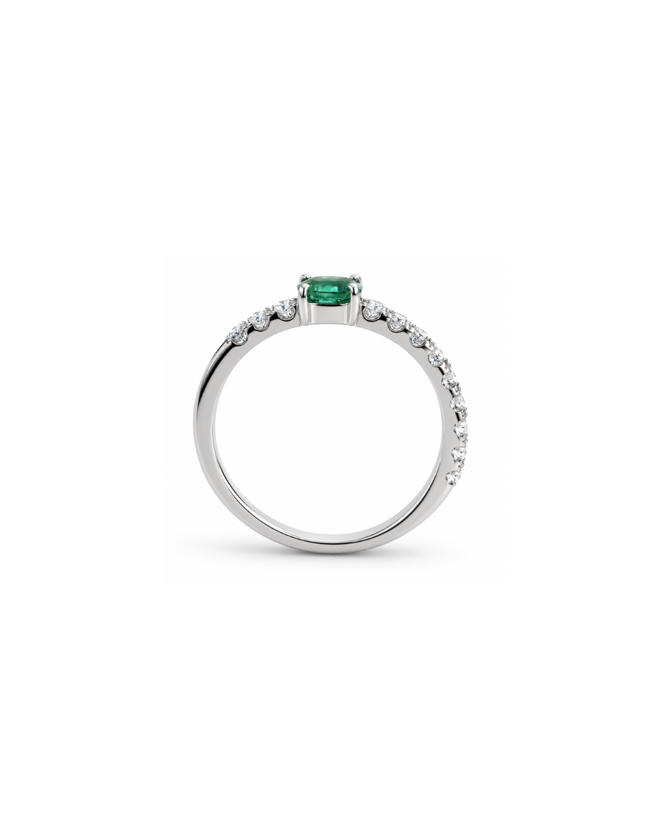 Anillo Oro Blanco 18K con Esmeralda Natural y Diamantes