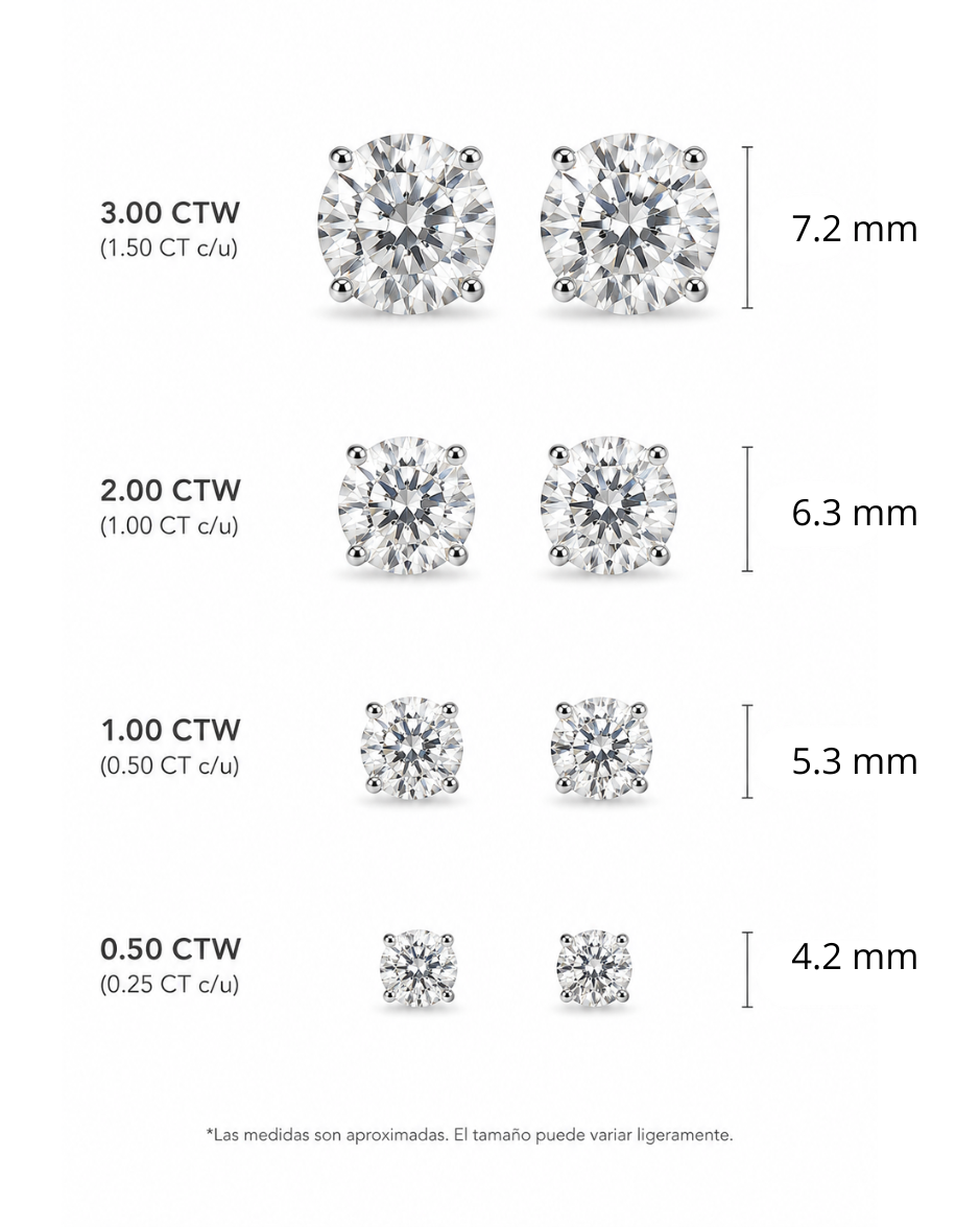 Aretes Stud Diamante Lab Grown Corte Redondo Brillante FG VS en Oro Blanco 14K