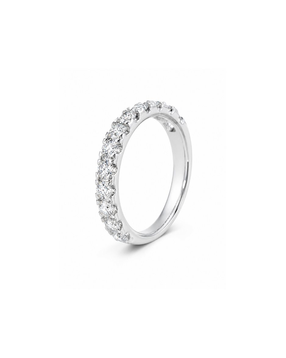 Anillo Banda Oro Blanco 14K con Diamantes de Laboratorio 1.10 CTW