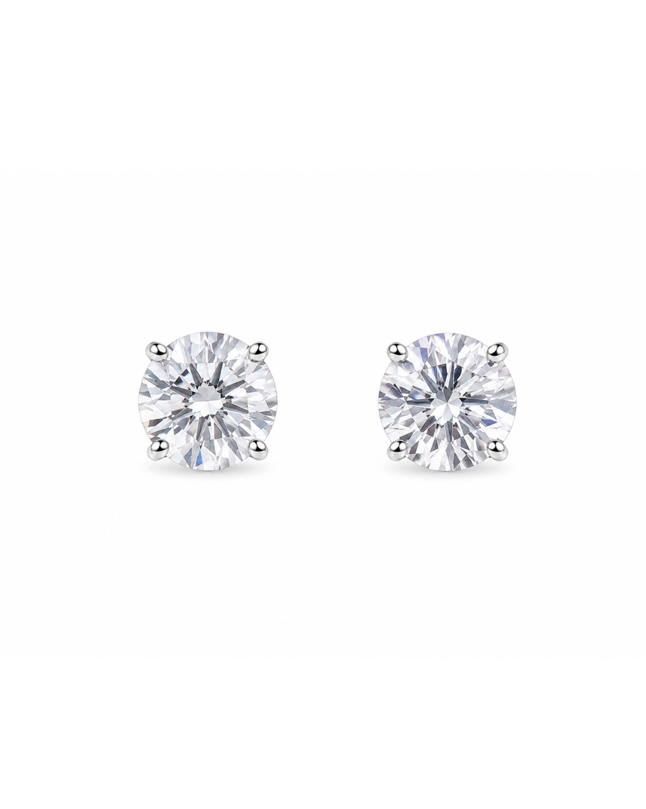 Aretes Stud Diamante Lab Grown Corte Redondo Brillante FG VS en Oro Blanco 14K