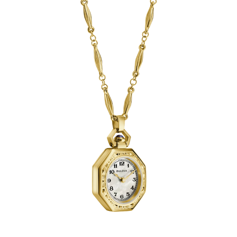 Bulova Rubaiyat Pendant Necklace 97L182 dorado madre perla reloj joya Art Déco