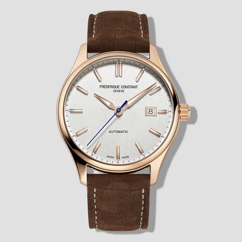 Frederique Constant FC-303NV5B4 automático oro rosa piel café reloj suizo elegante