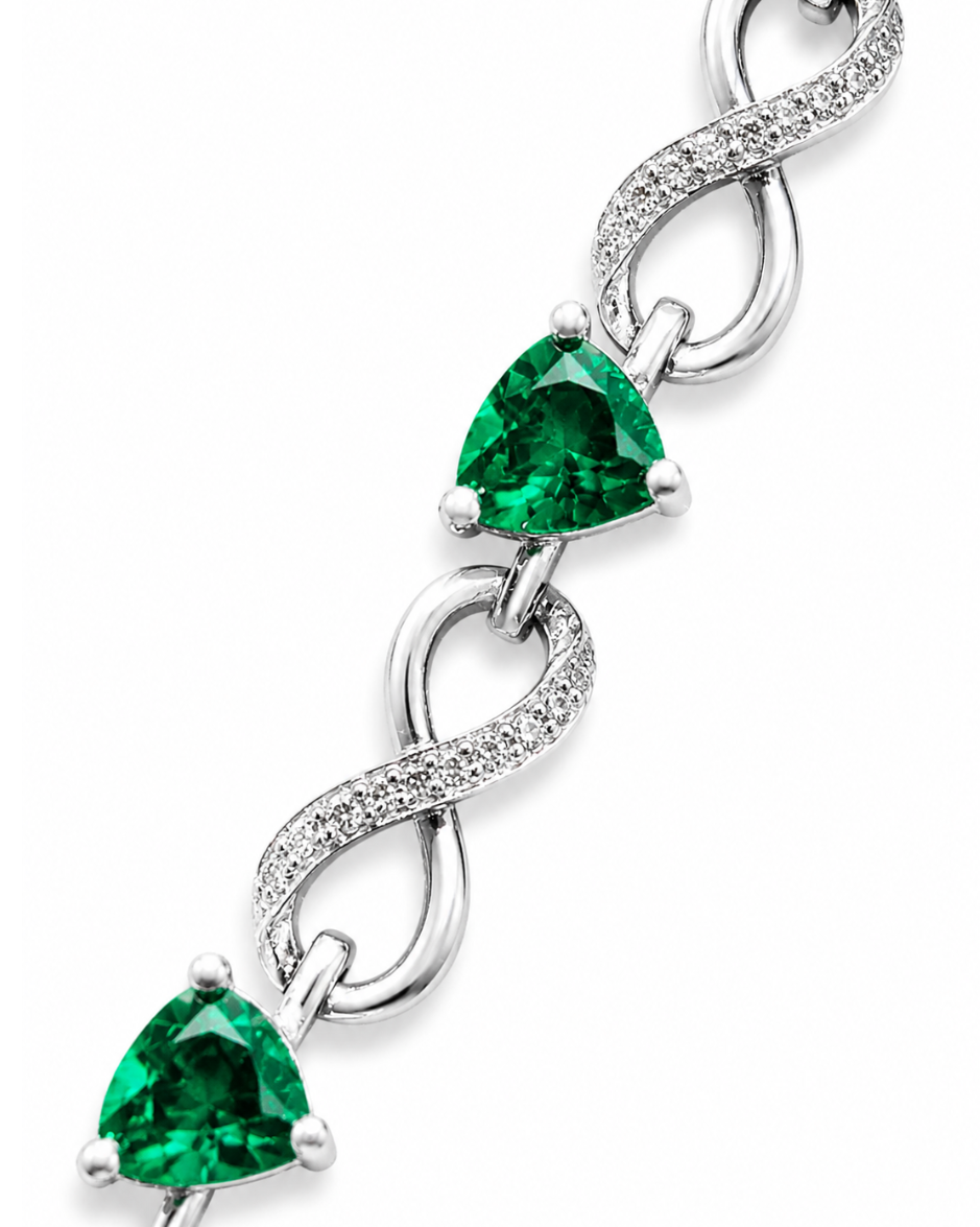 Pulsera Oro 10K con Esmeraldas de Laboratorio y Diamantes