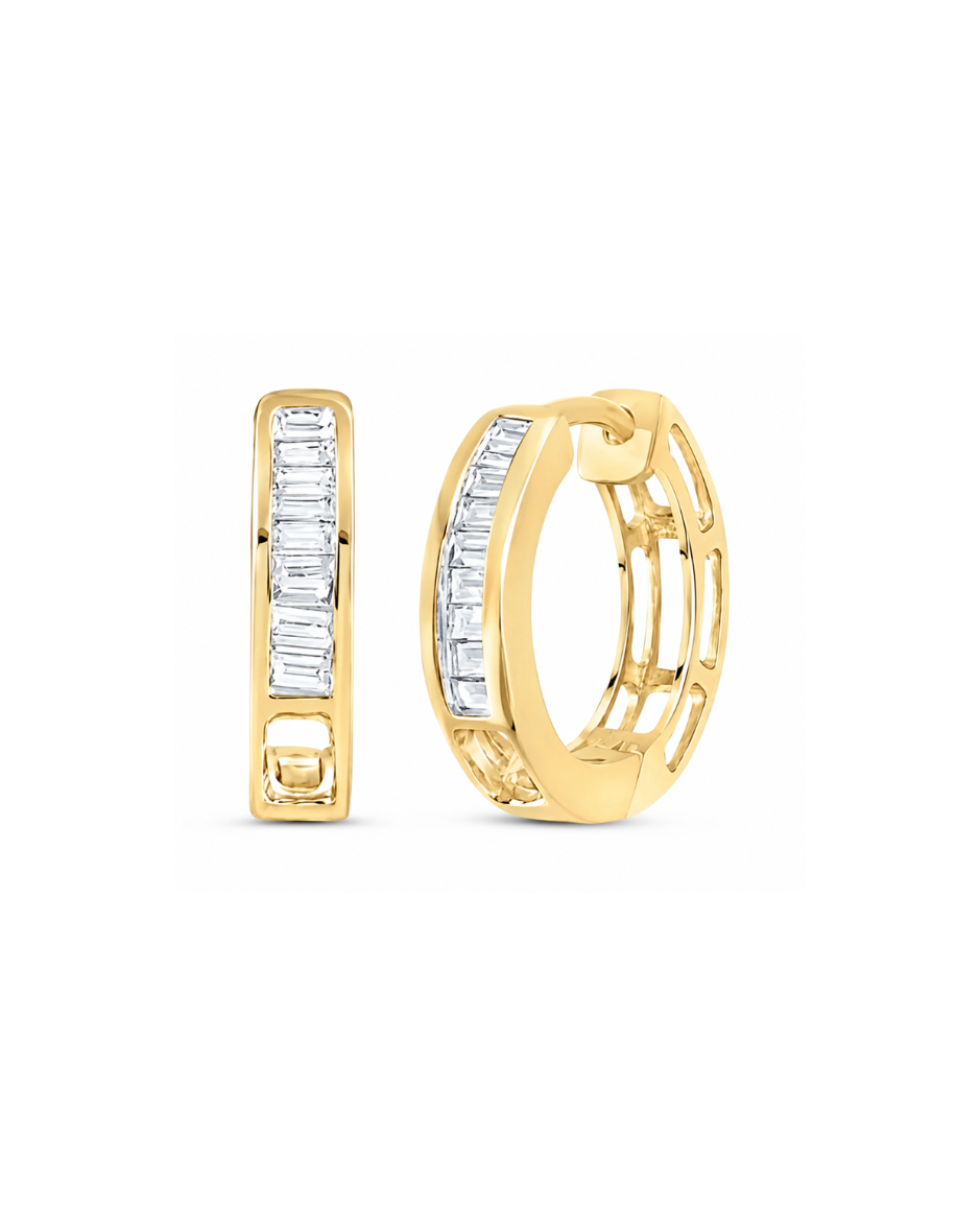 Arracadas Oro Amarillo 14K con Diamantes Naturales Baguette
