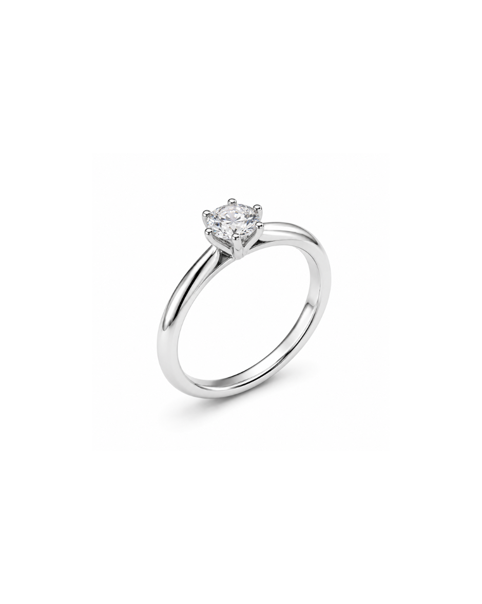Anillo Solitario Oro Blanco 14K con Diamante Natural 0.20 CT