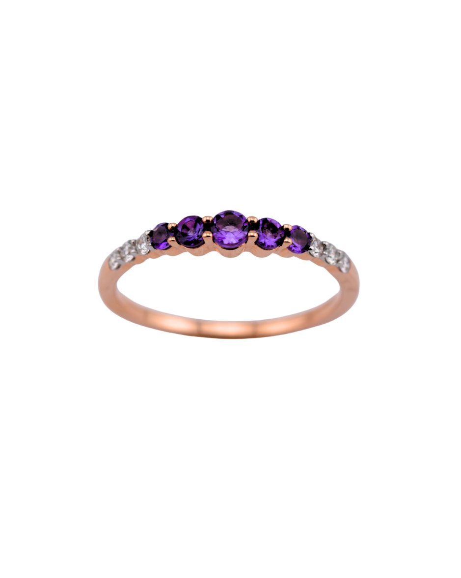 Onore anillo amatista y diamantes naturales oro rosado 14K diseño contemporáneo