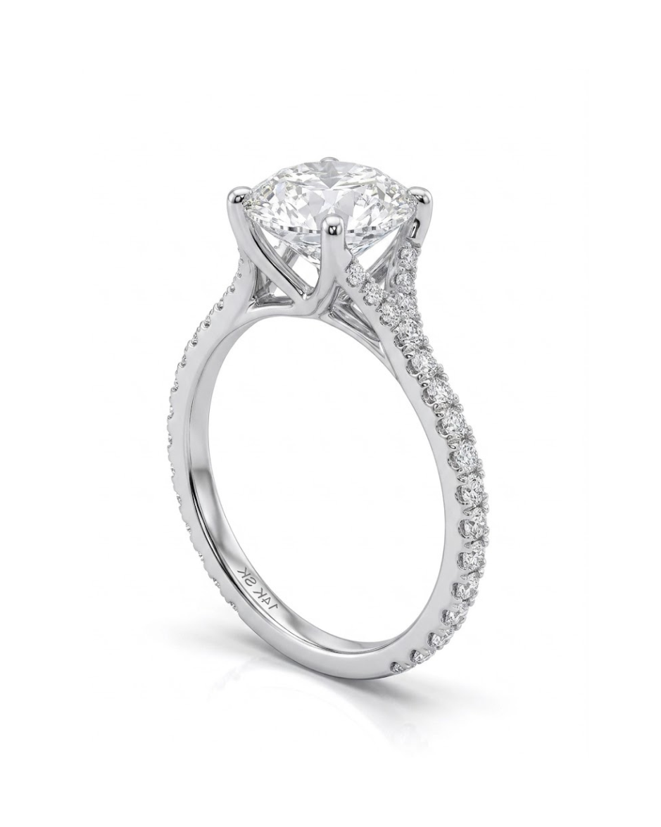 Anillo de Compromiso con Diamante de Laboratorio Corte Redondo Brillante 2.25 CT en Oro de 14K