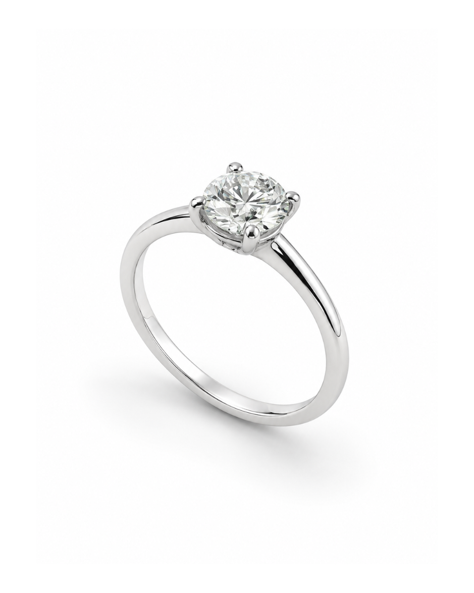 Anillo Solitario con Diamante de Laboratorio Corte Redondo Brillante 1 CT en Oro de 14K