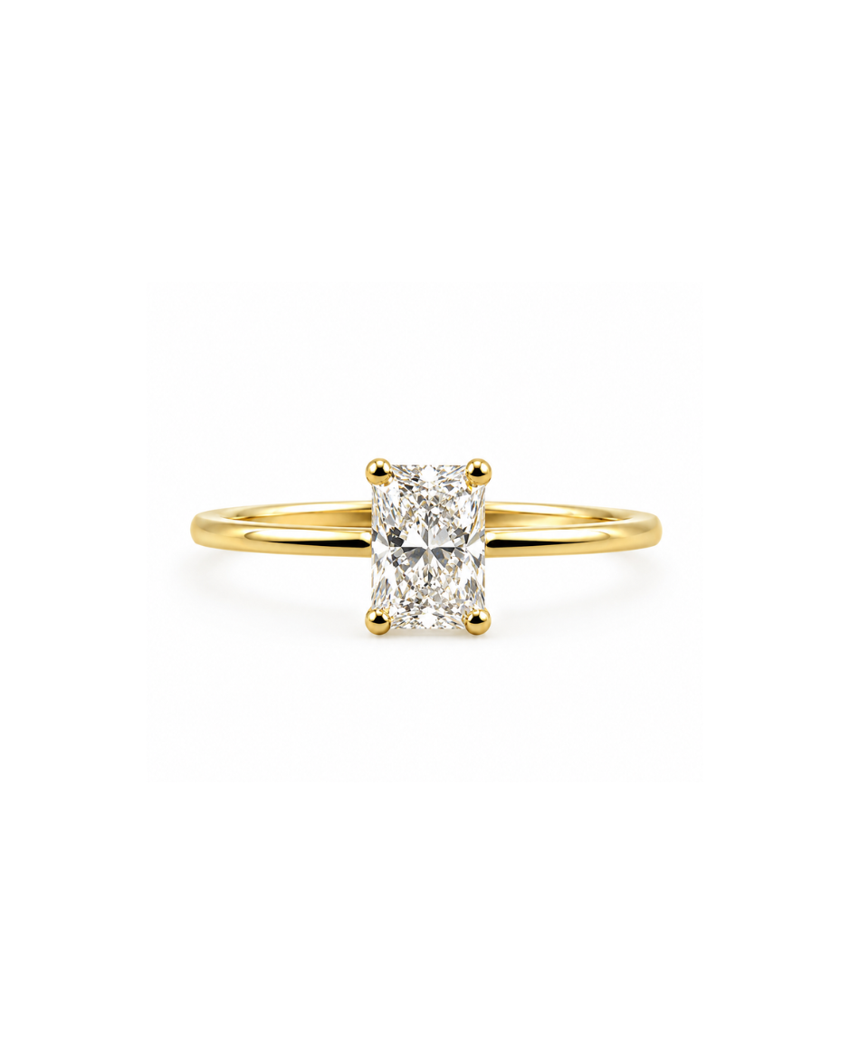 Anillo Solitario con Diamante de Laboratorio Corte Baguette 1 CT en Oro de 14K