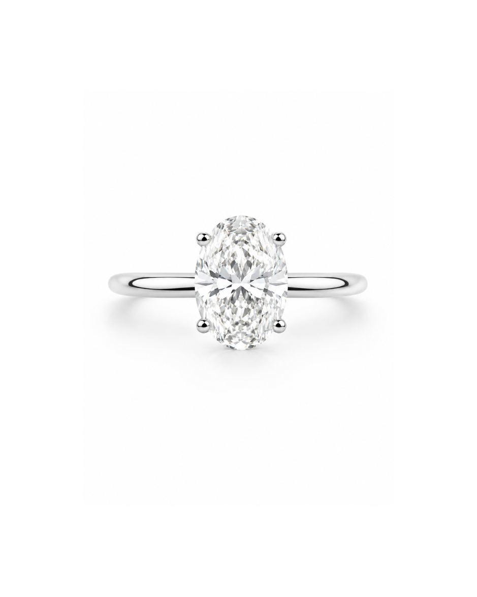 Anillo Solitario con Diamante de Laboratorio Corte Oval 1.5 CT en Oro de 14K