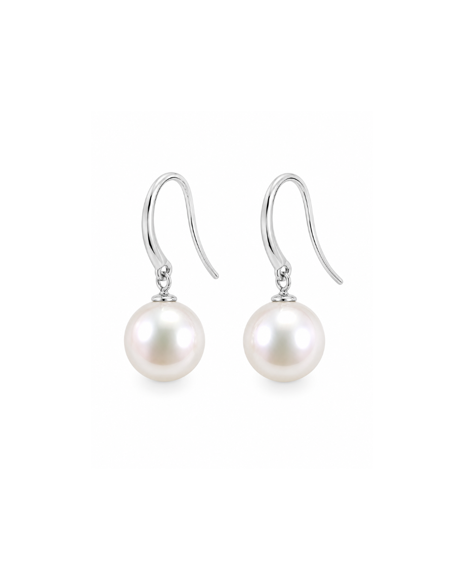 Aretes Oro Amarillo 14K con Perla Natural de 9MM