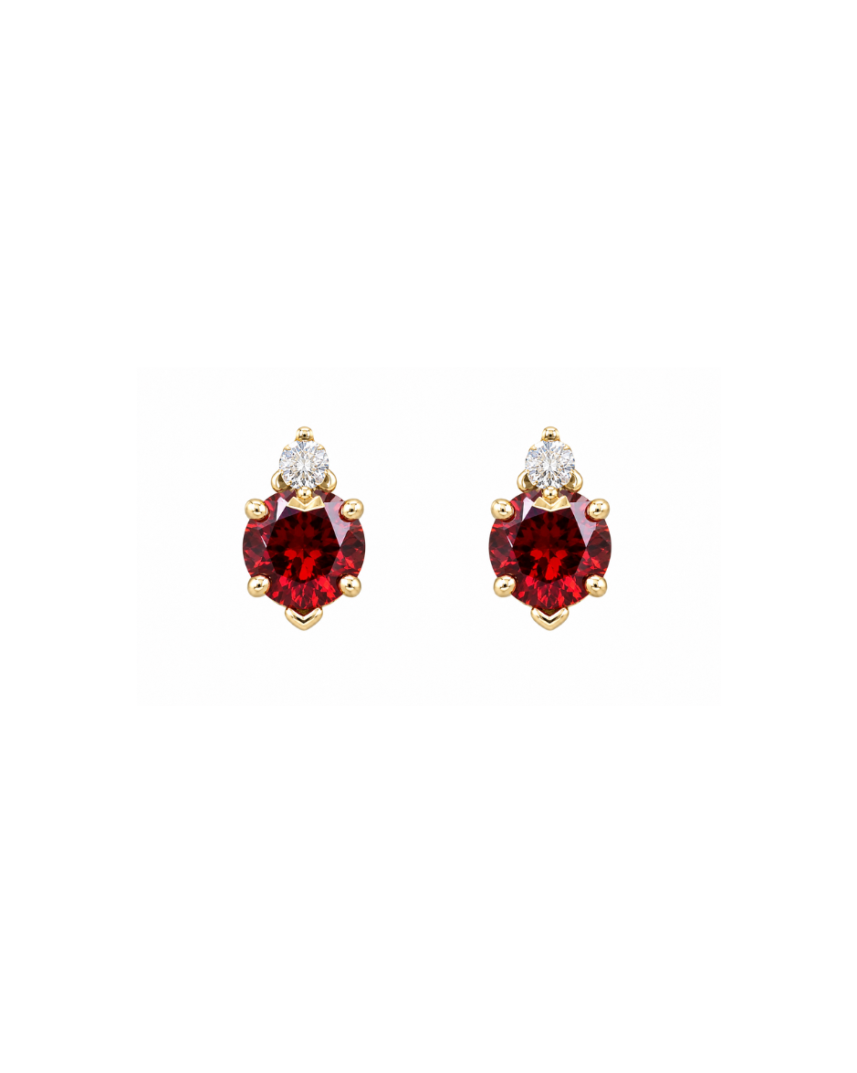 Aretes Oro Amarillo 14K con Rubí Natural y Diamantes