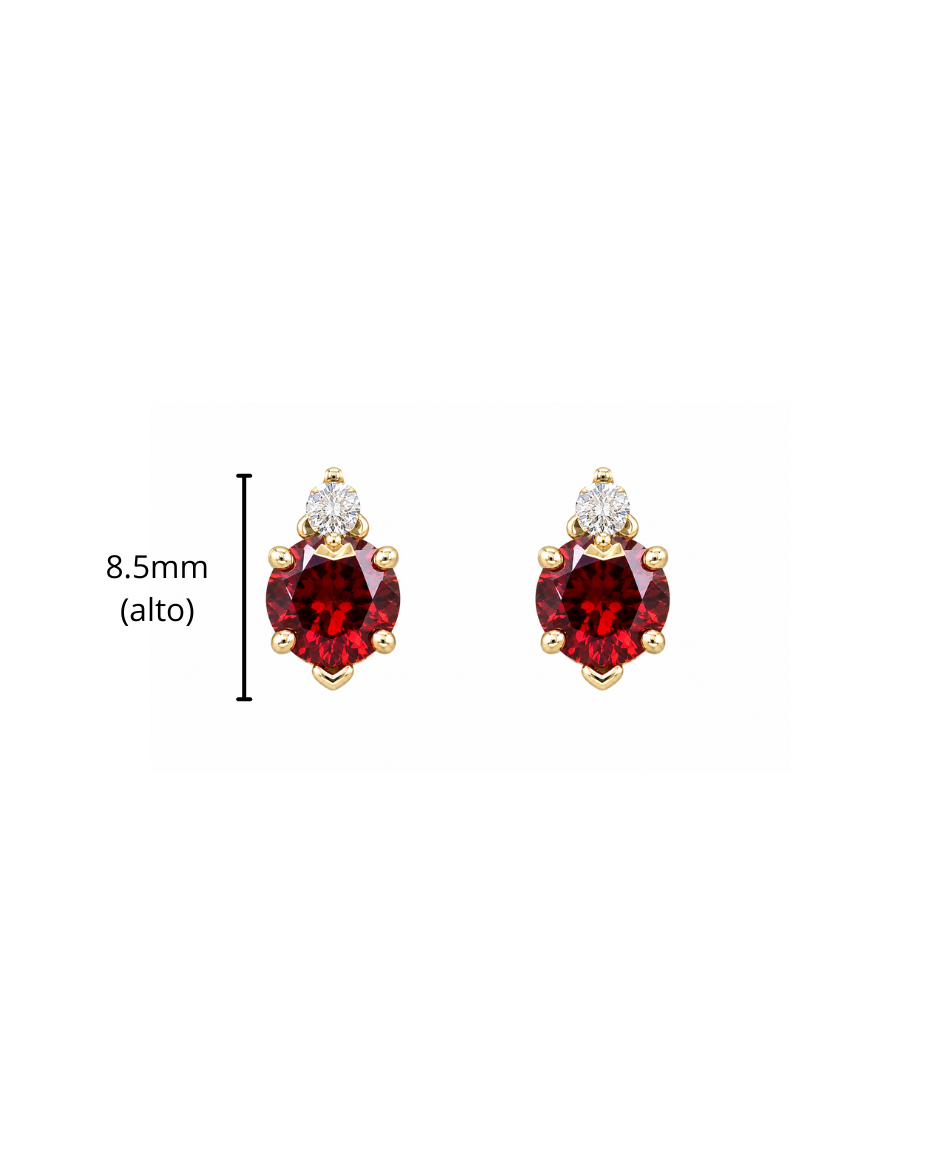 Aretes Oro Amarillo 14K con Rubí Natural y Diamantes