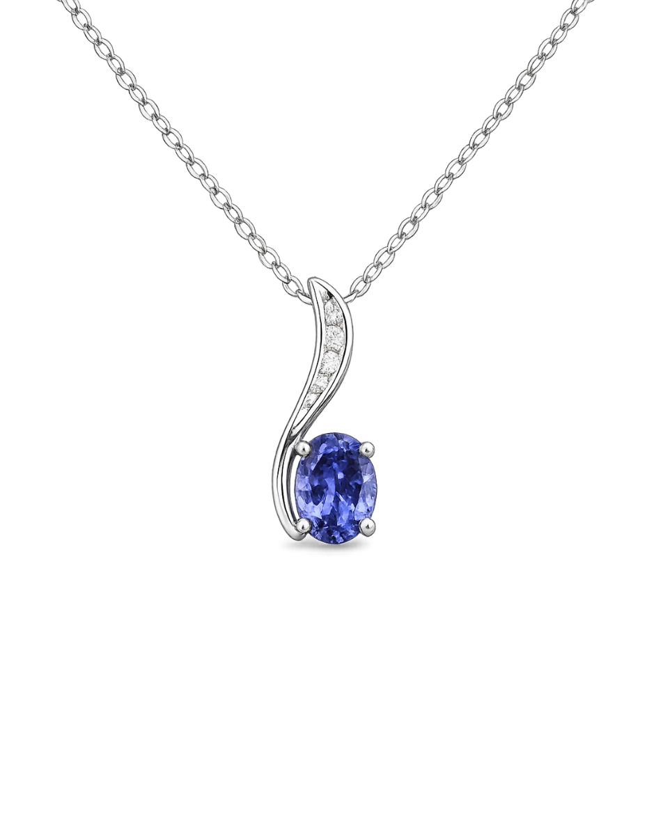 Dije Oro Blanco 14K con Tanzanita y Diamantes Naturales