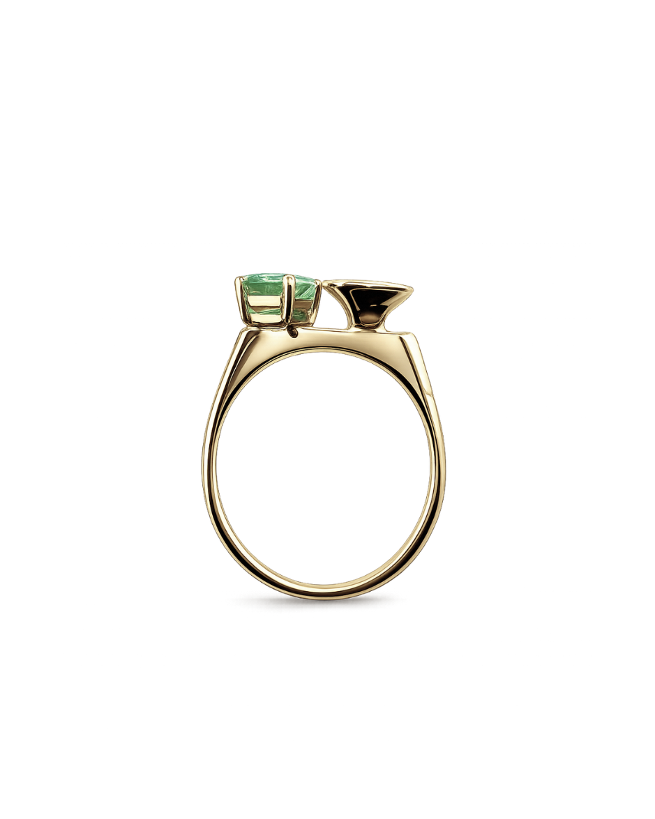 Anillo Doble Piedra con Zafiro Corte Baguette y Diamantes Naturales en Oro Amarillo 14K