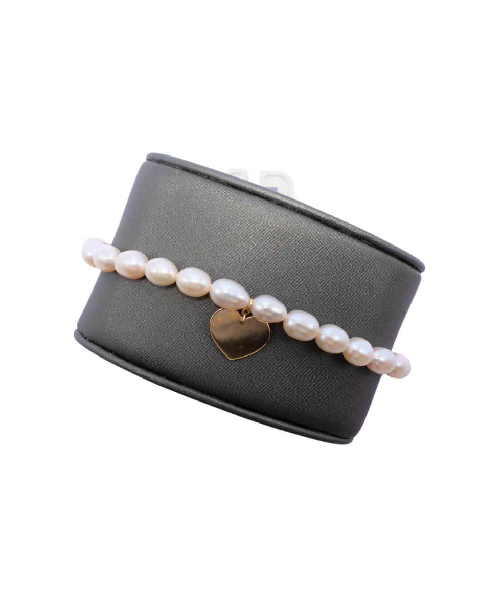 Pulsera Corazón y Perla Cultivada Oro Amarillo 14K