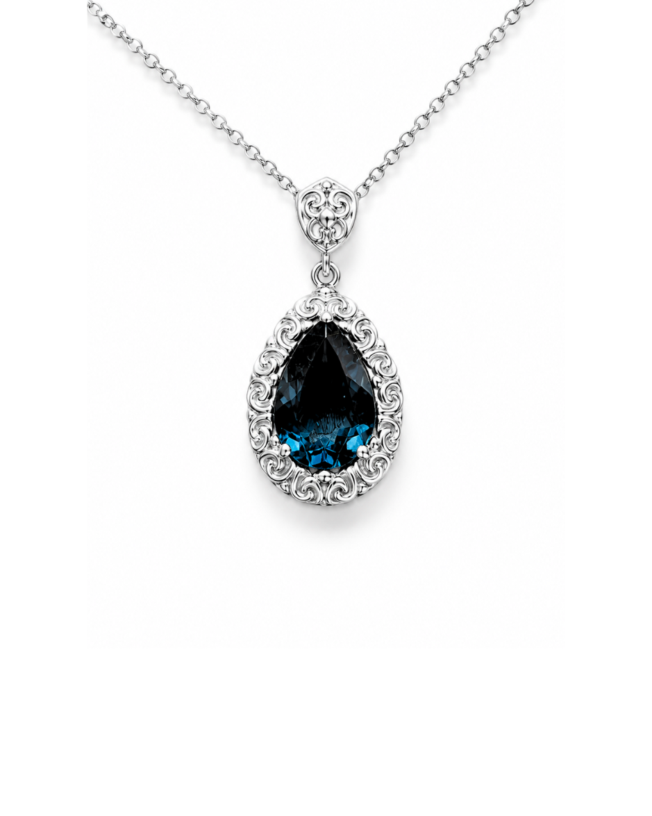Collar Oro Blanco 14K con Topacio London Blue Natural