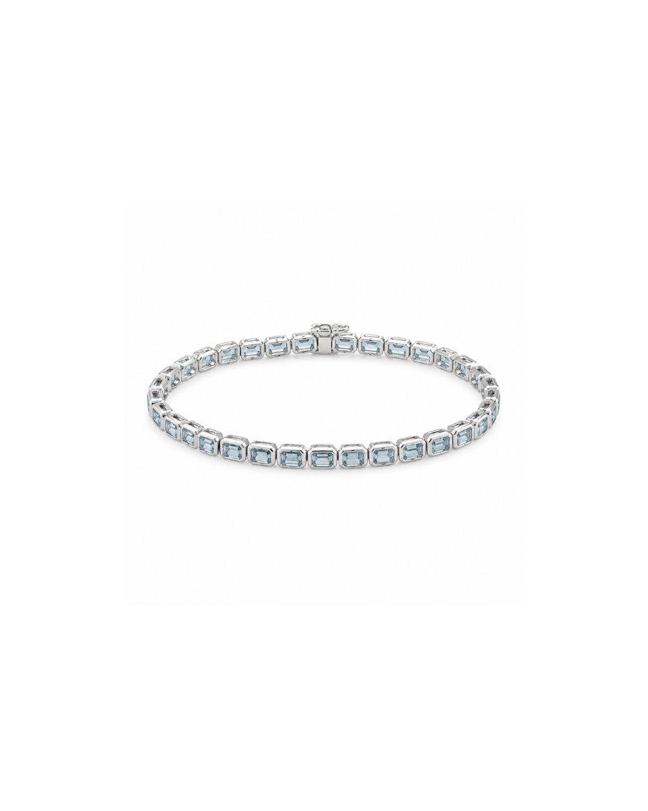 Pulsera Line Topacio Azul y Diamantes Oro Amarillo 14K