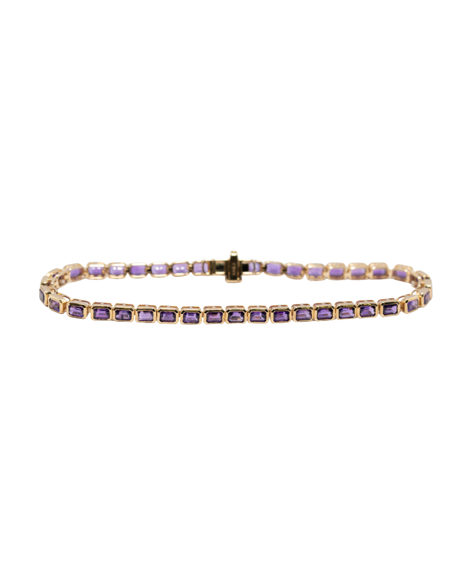 Onore pulsera line de amatistas naturales en oro amarillo 14K estilo contemporáneo