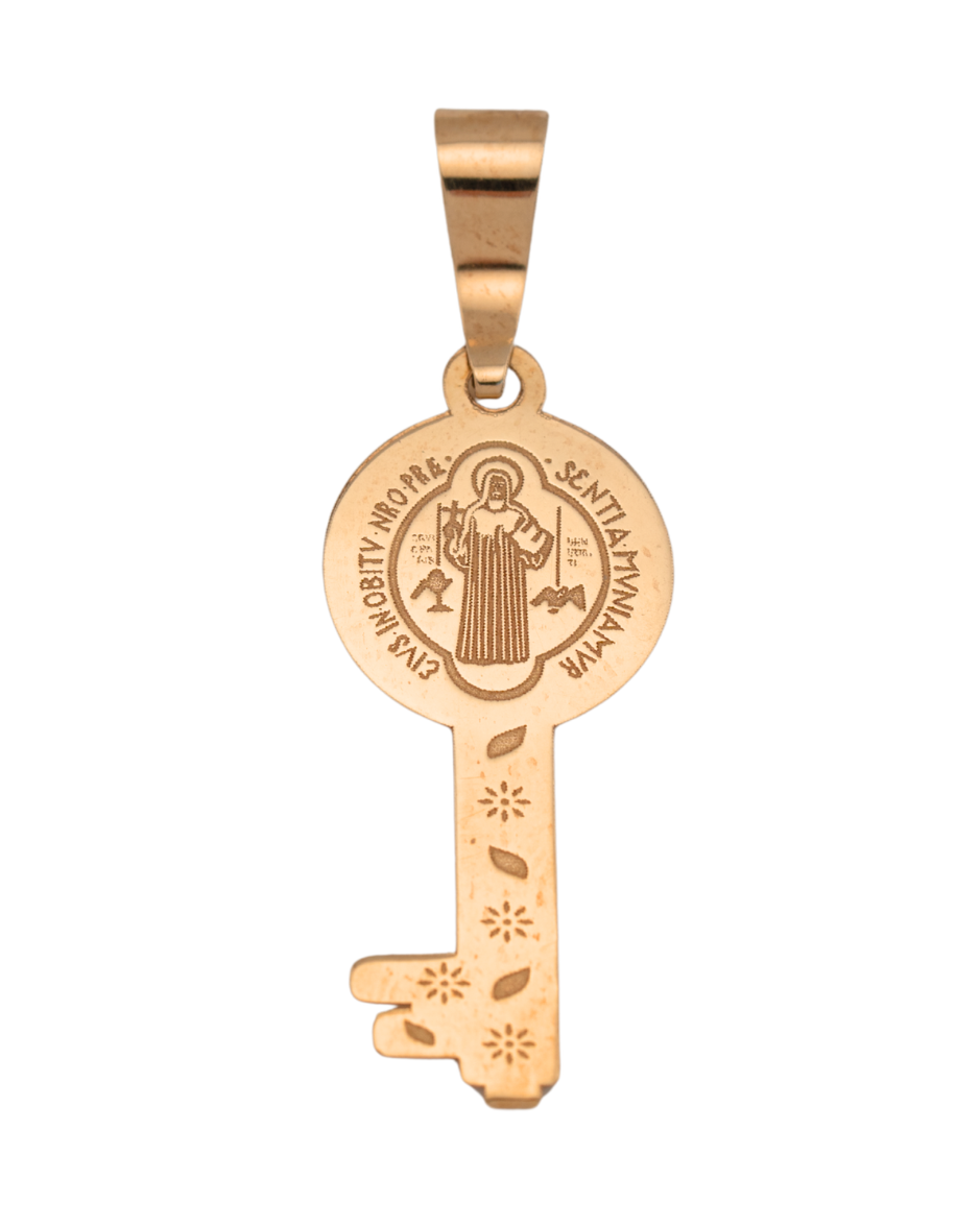 Onore dije llave de San Benito en oro amarillo 10K con grabado en ambas caras