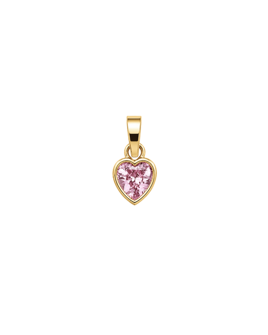 Dije Corazón con Zirconia Rosa en Oro Amarillo 10K