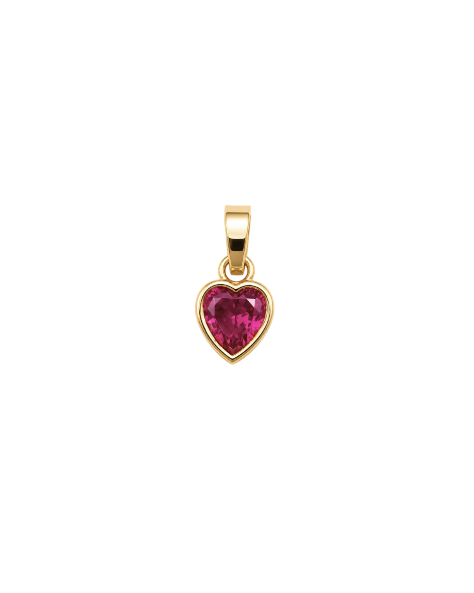 Dije Corazón con Zirconia Rubí en Oro Amarillo 10K