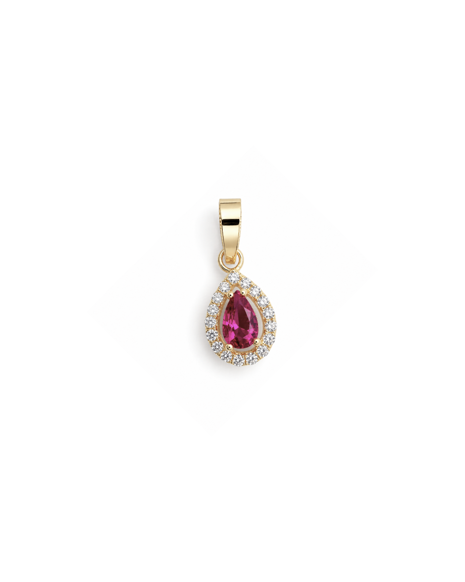 Dije Gota (Lágrima) con Zirconia Roja en Oro Amarillo 10K