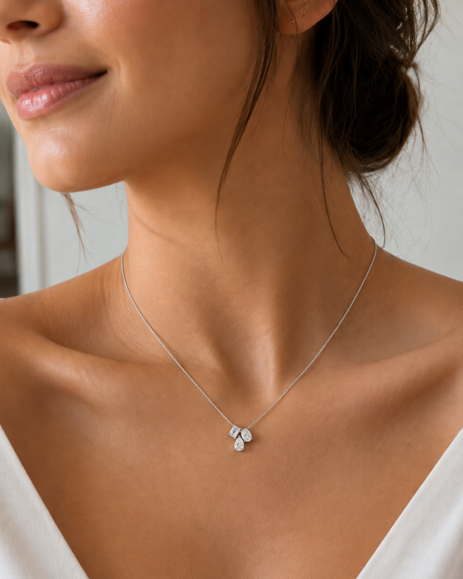 Collar Oro Blanco 14K con Diamantes de Laboratorio 1.48 CTW