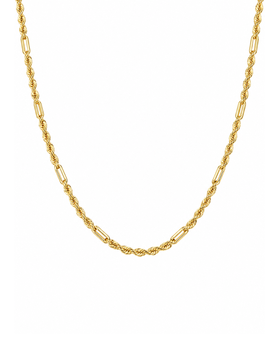 Cadena Torzal Figaro en Oro Amarillo 10K 60 cm (Diseño Hueco)