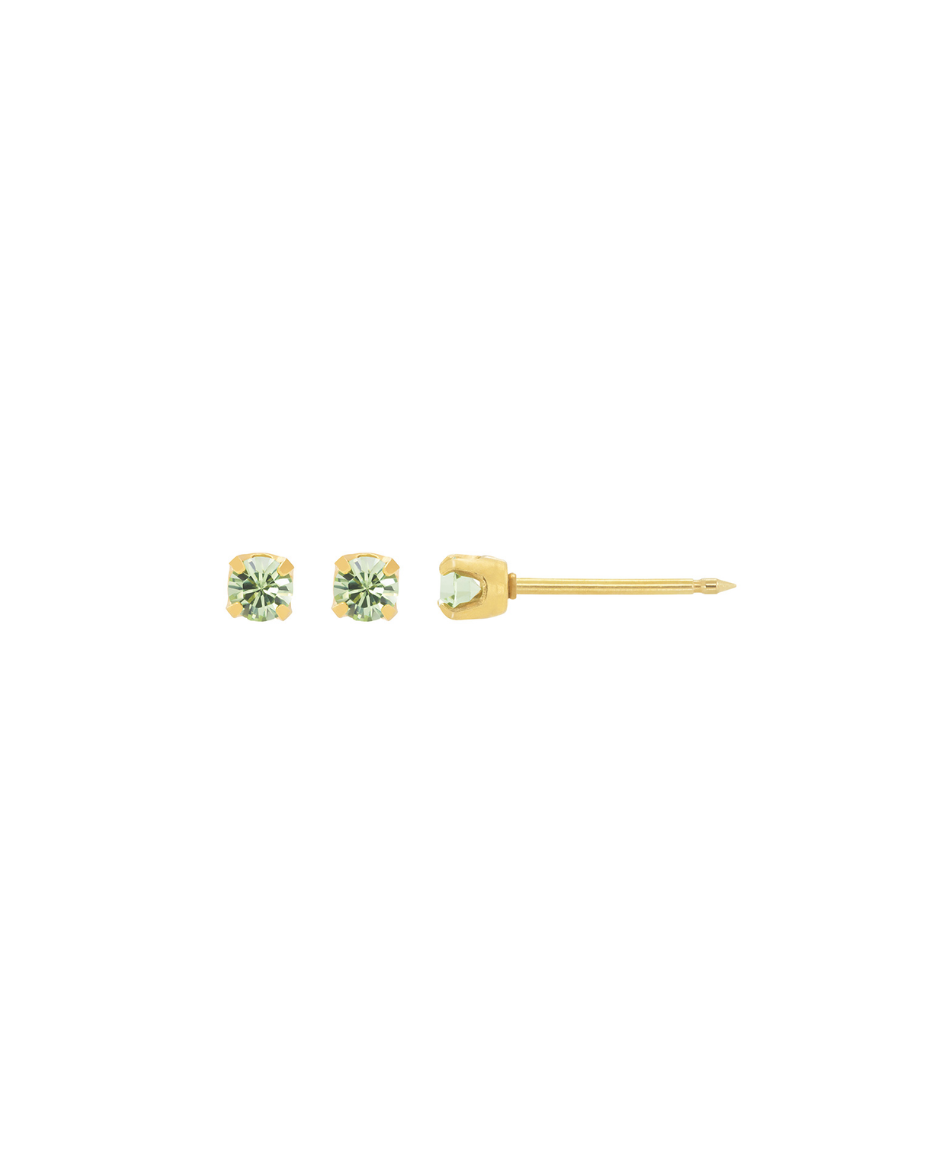 Broquel para Perforación Inverness Oro Amarillo 14K con Peridoto Natural 3 mm