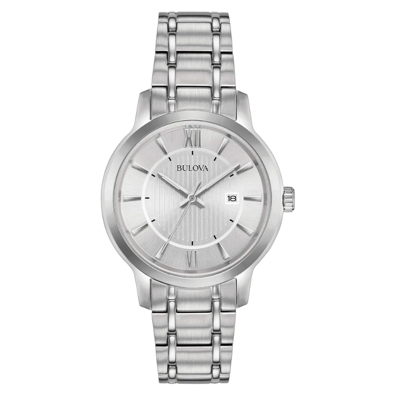 Bulova Classic Dress 96M141 plateado acero inoxidable reloj elegante de cuarzo