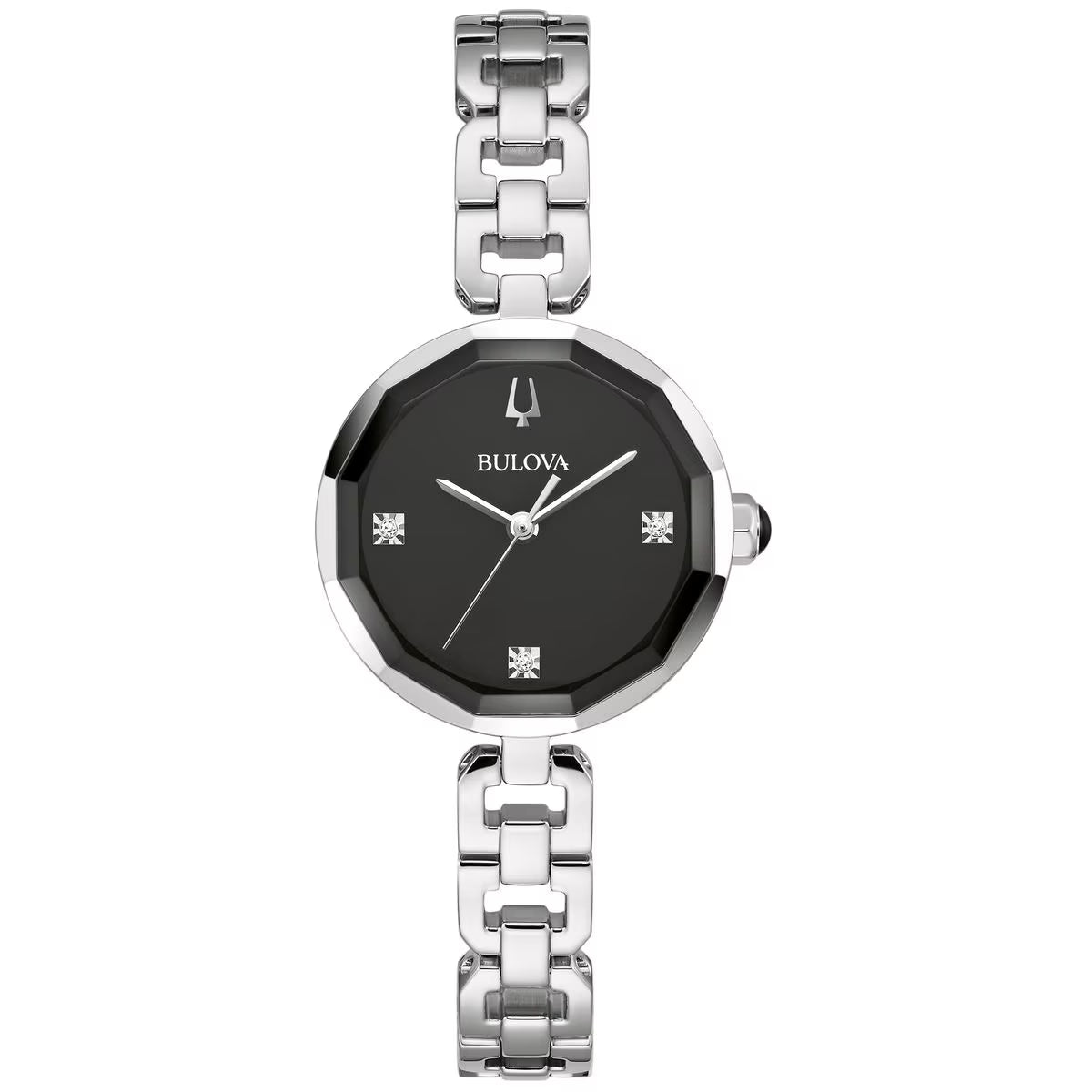 Bulova Bangle 96P251 plateado diamantes reloj joya femenino contemporáneo