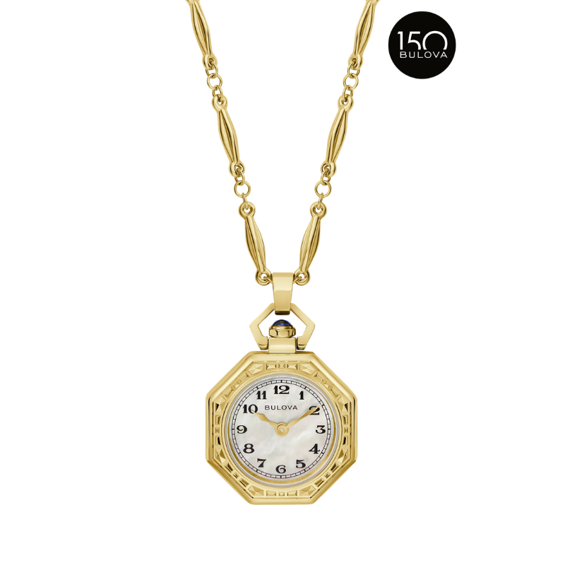 Bulova Rubaiyat Pendant Necklace 97L182 dorado madre perla reloj joya Art Déco