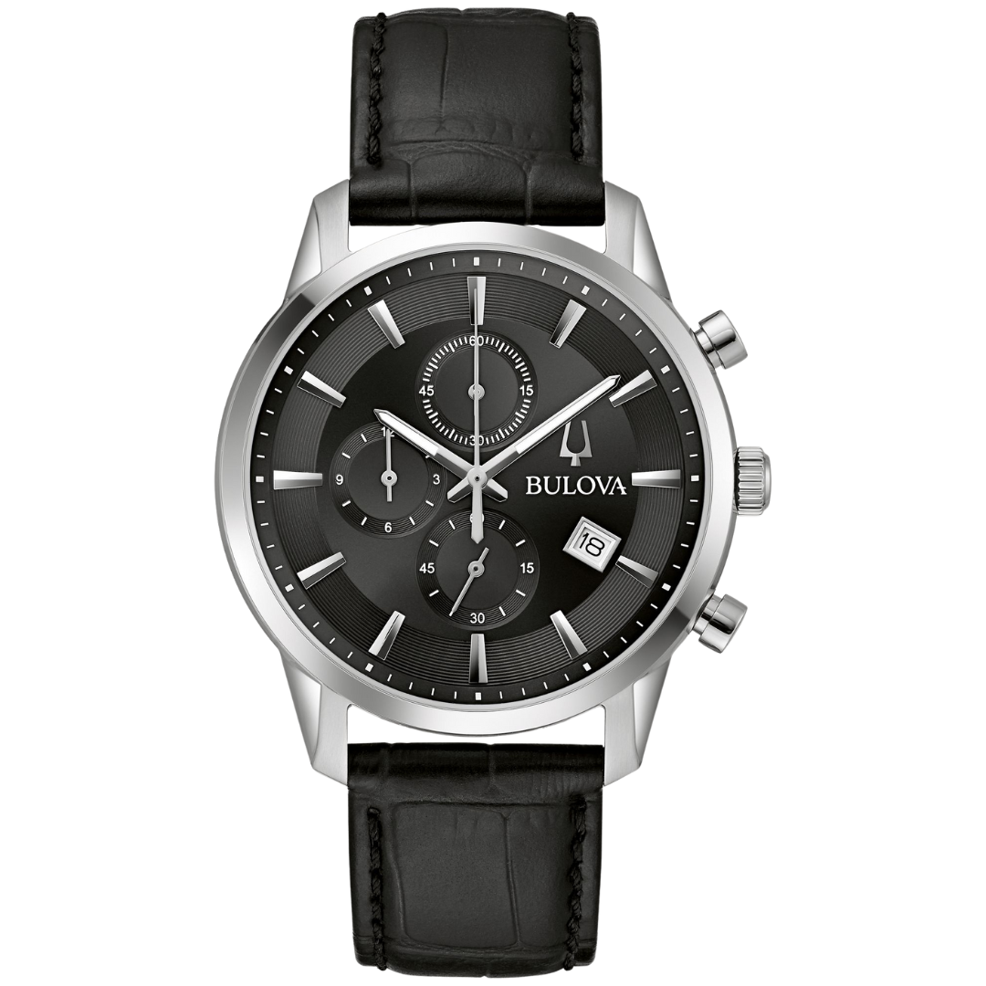Bulova Sutton 96B403 negro acero inoxidable reloj cronógrafo clásico