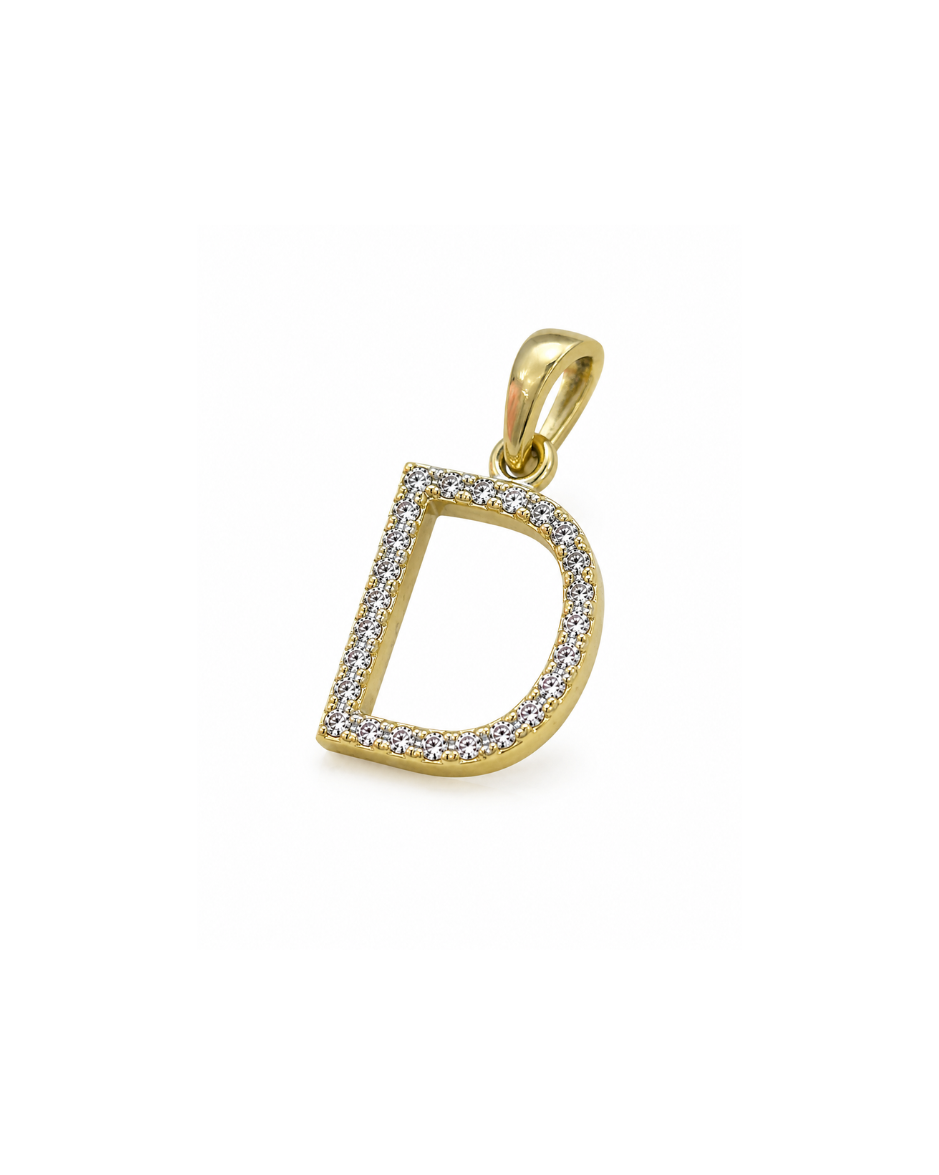 Dije Inicial D con Diamantes Naturales 1/10 CTW en Oro 10K