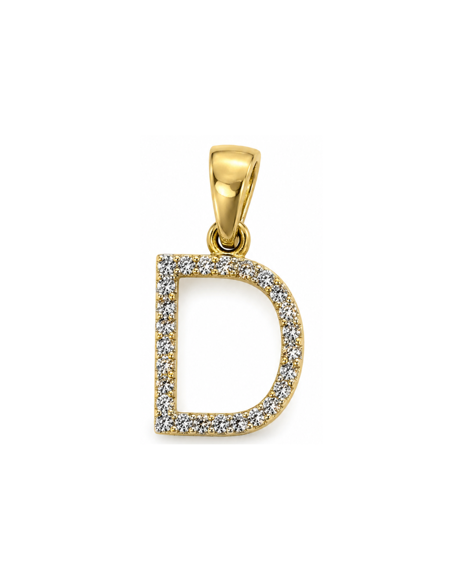 Dije Inicial D con Diamantes Naturales 1/10 CTW en Oro 10K