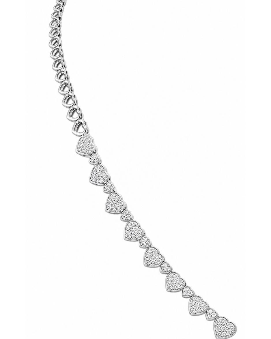 Collar Oro Blanco 14K con Diamantes Naturales y Zafiros Rosas