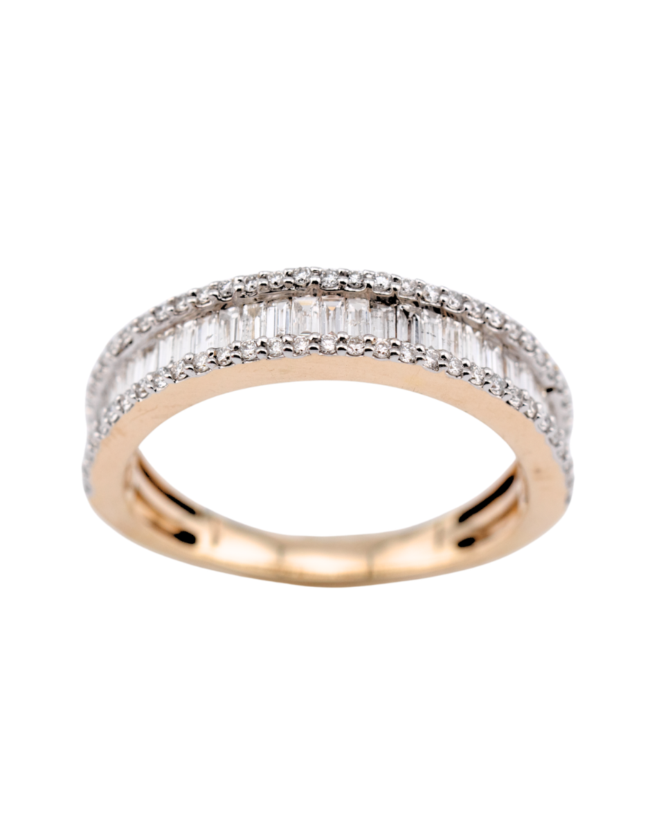 ONORE anillo oro amarillo 14K diamantes baguette eternity elegante