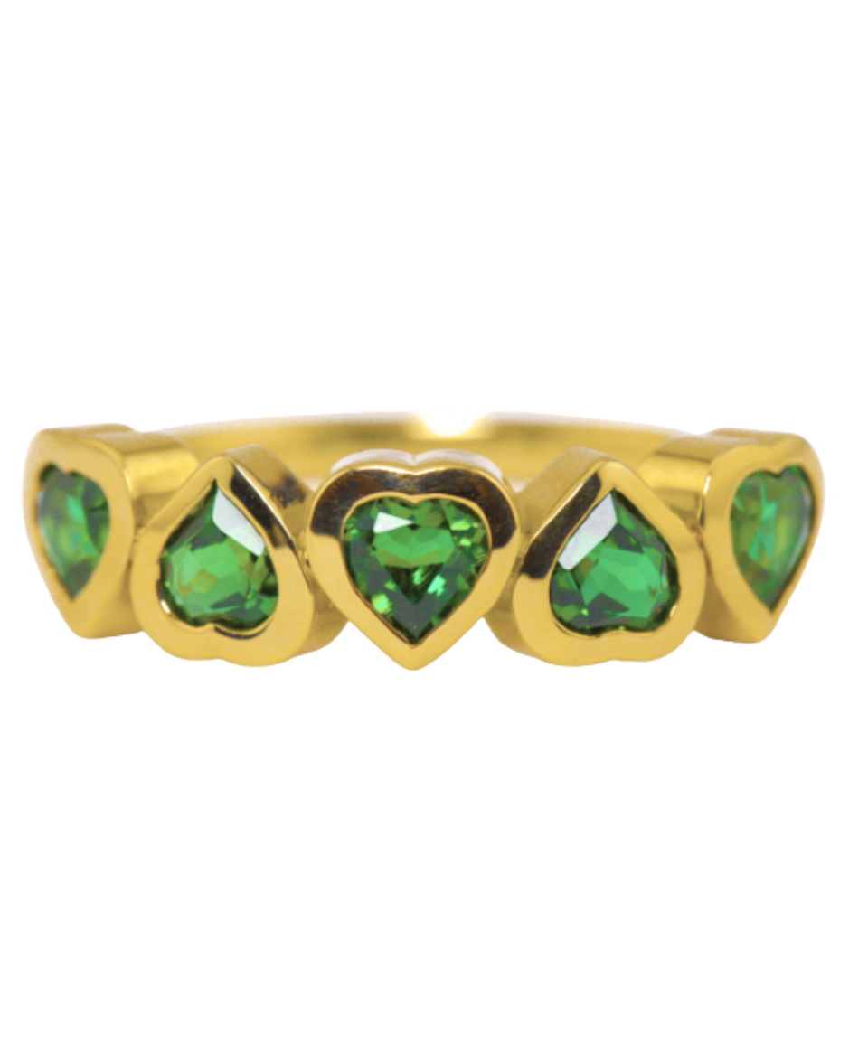 ONORE anillo oro amarillo 14K esmeraldas heart-cut elegante contemporáneo