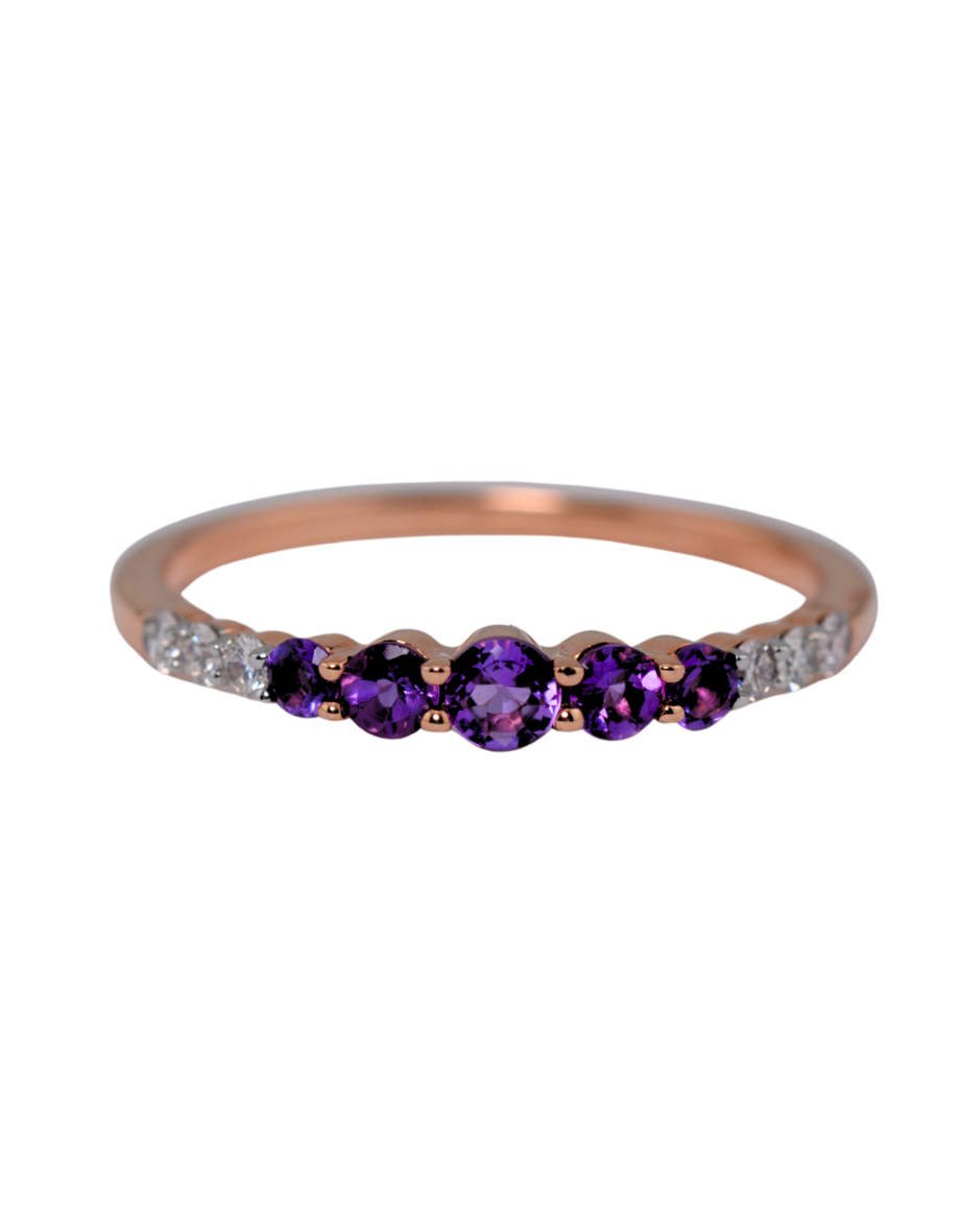 Onore anillo amatista y diamantes naturales oro rosado 14K diseño contemporáneo