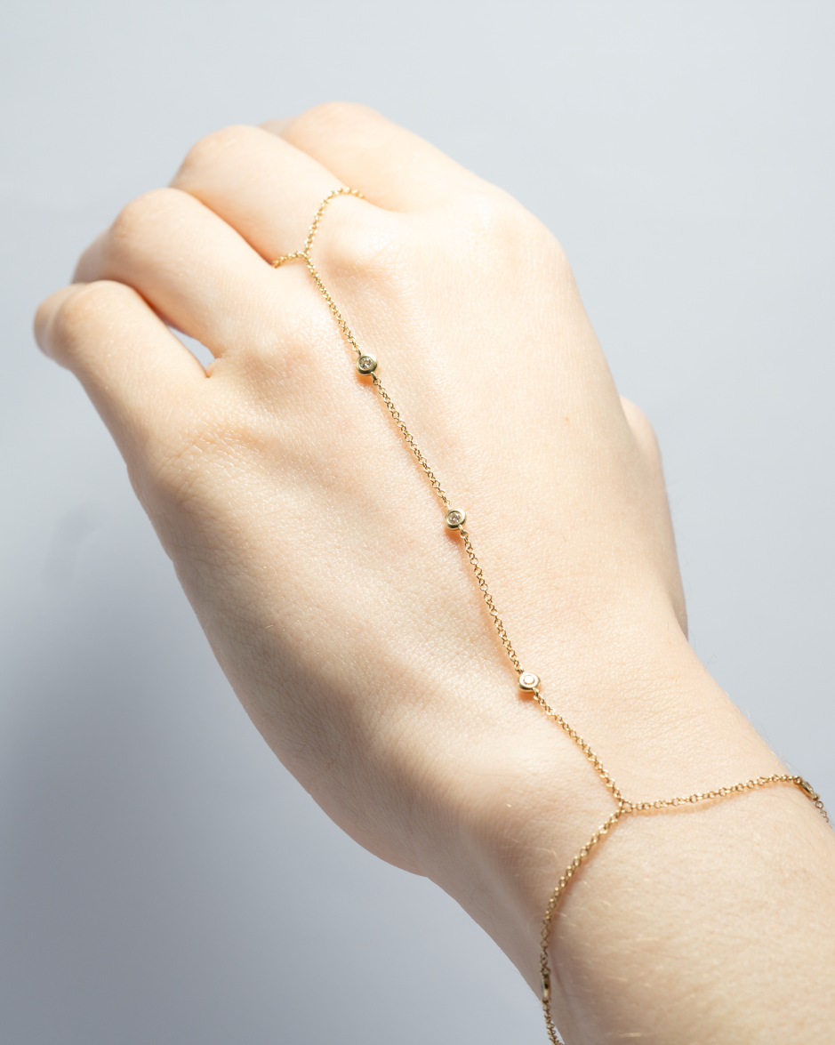 Pulsera Hand Chain Diamante Natural Oro Amarillo 14K