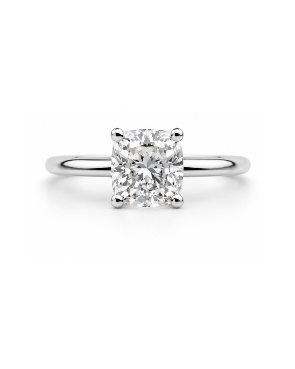 Anillo Solitario con Diamante de Laboratorio Corte Redondo Brillante 2 CT en Oro de 14K