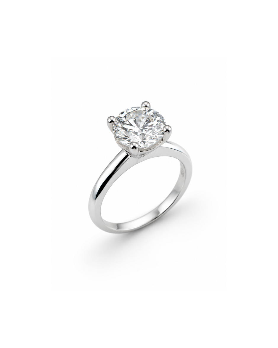 Anillo Solitario con Diamante de Laboratorio Corte Redondo Brillante 2 CT en Oro de 14K