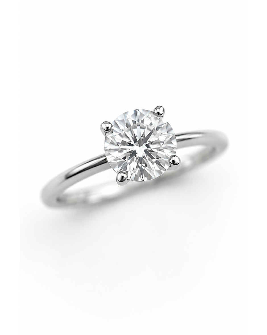 Anillo Solitario con Diamante de Laboratorio Corte Redondo Brillante 1 CT en Oro de 14K
