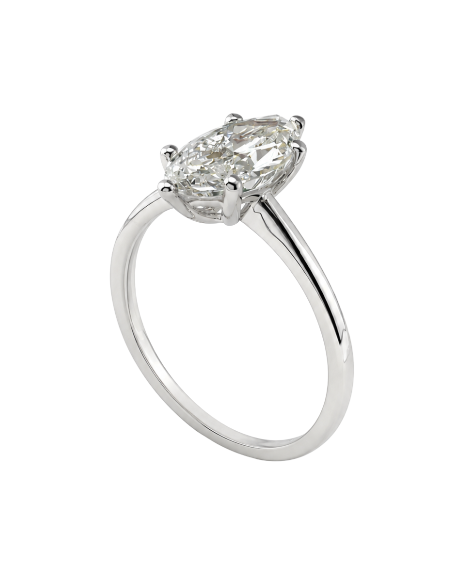 Anillo Solitario con Diamante de Laboratorio Corte Marquesa 1.5 CT en Oro de 14K