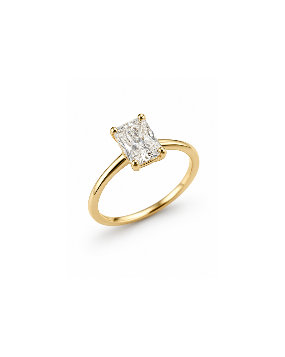 Anillo Solitario con Diamante de Laboratorio Corte Baguette 1 CT en Oro de 14K