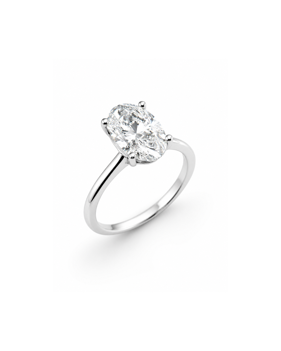 Anillo Solitario con Diamante de Laboratorio Corte Oval 1.5 CT en Oro de 14K