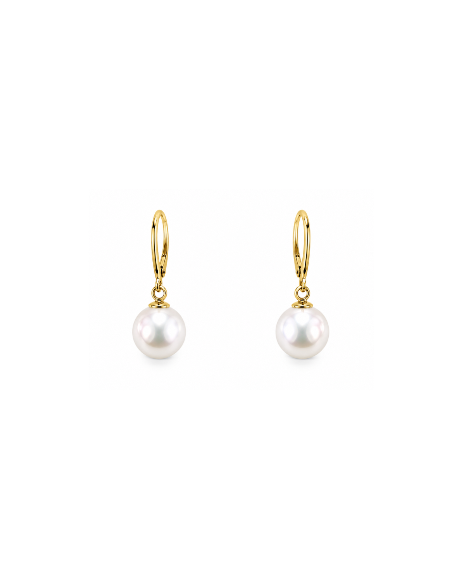 Aretes Oro Amarillo 14K con Perla Natural de 9MM